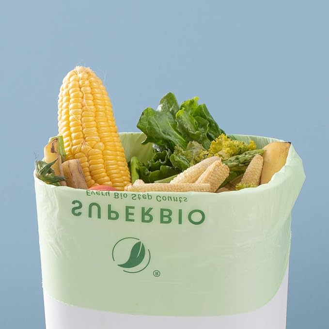 SUPERBIO 2.6 Gallon Compostable Bags, 2 Pack, Handle Tie Food Waste Bags - Image 3