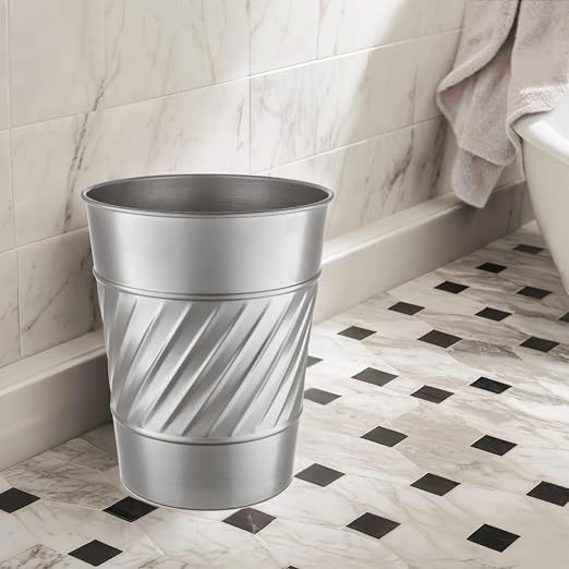 Monarch Abode Pewter Handcrafted Wave Embossed Metal Wastebasket - Image 5