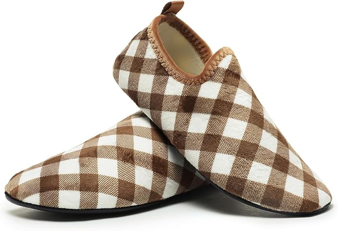 QZKDM Lightweight Slip on Grip Indoor House Slippers Barefoot Non Slip Home by QZKDM