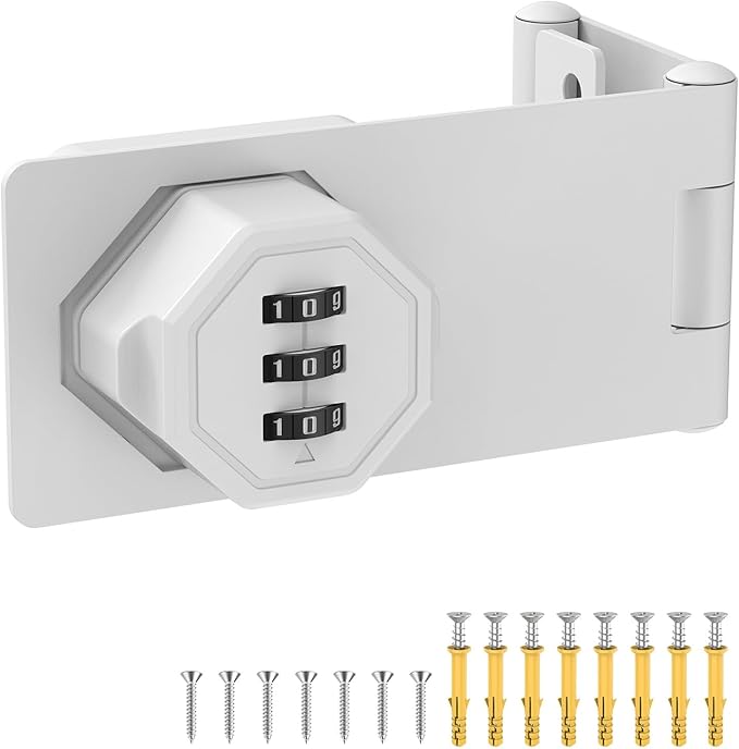 90 Degree 3-Digit Combination Cabinet Lock, Zinc Alloy Keyless Folding Hasp - Image 8