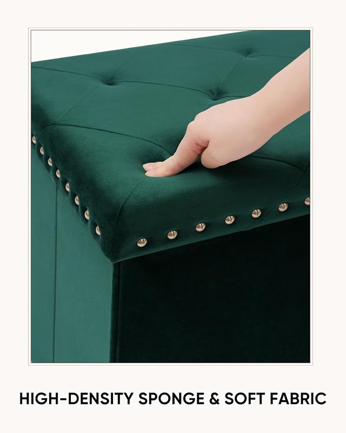 Velvet Storage Ottoman Bench, 43.3" Folding Ottoman - Image 5