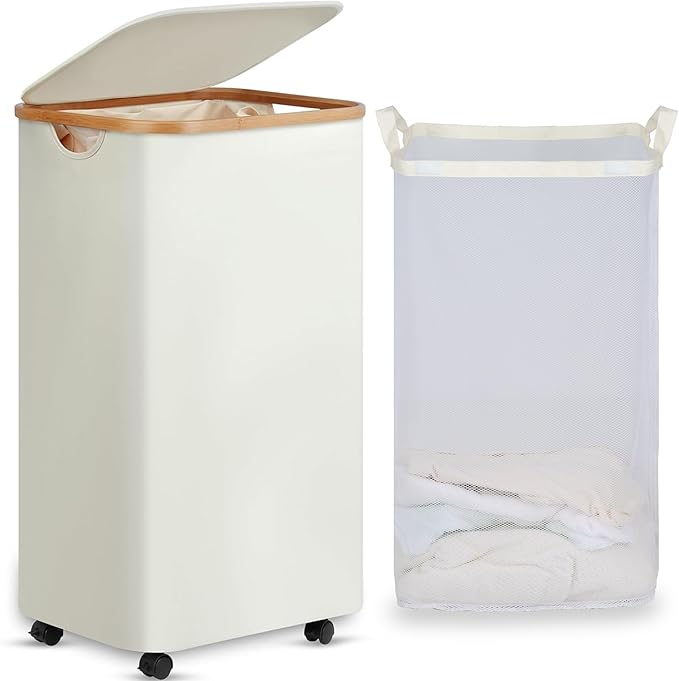 efluky Laundry Basket with Wheels, Tall Rolling Laundry Hamper with Lid and by efluky