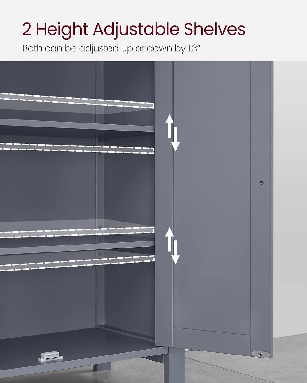 VASAGLE Bathroom Floor Storage Cabinet, 2 Adjustable Shelves,Slate Gray