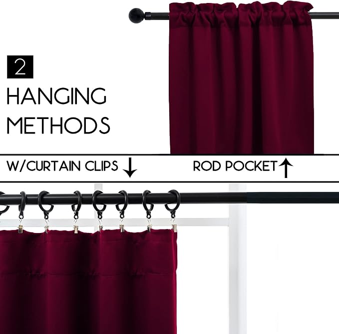 Pickluc Burgundy Cafe Curtain 36 Inches Length, Rod Pocket Small Kitchen Curtain - Image 3