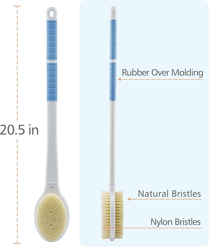 Shower Brush with Soft and Stiff Bristles, 20.5" Extra Long Handle Dual-Sided - Image 3