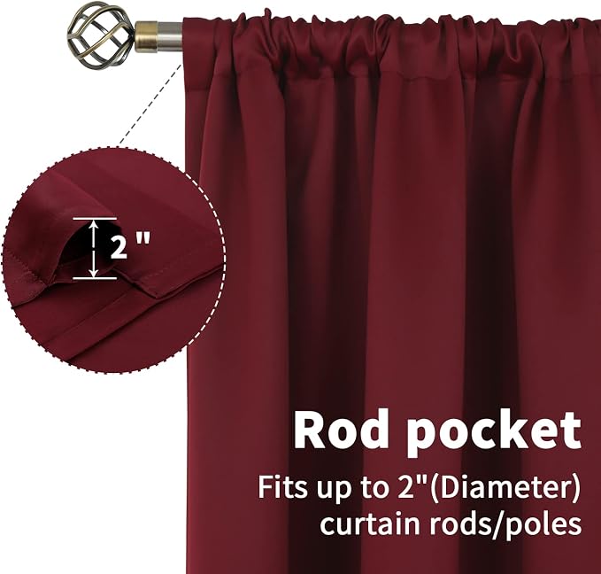 BGment Burgundy Blackout Curtains 63Inches Long - Image 4