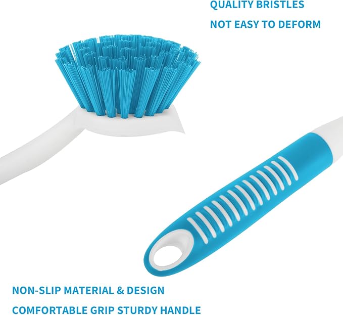Dish Brush with Handle, 2 Pack Scrub Brushes with Built-in Scraper - Image 5