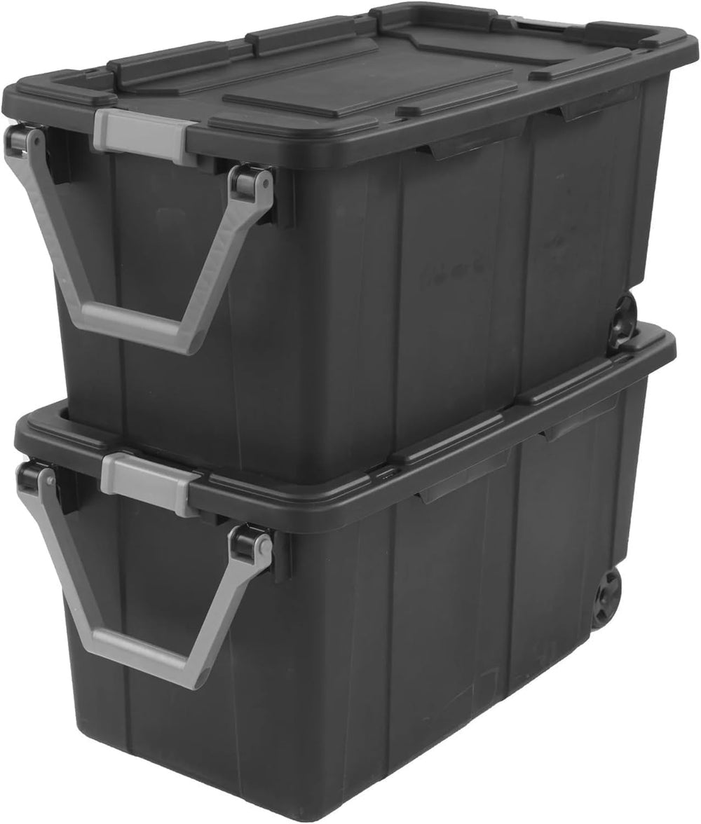 Storage Bin Plastic Rolling Stacker Box Wheeled Storage Box 160 Quart, Lidded...