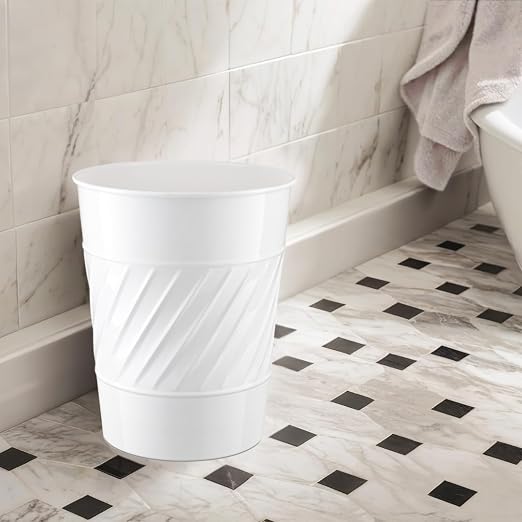 Monarch Abode White Handcrafted Wave Embossed Metal Wastebasket - Image 5
