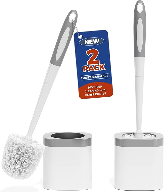 Toilet Brush, 2 Pack Toilet Brush and Holder Set Bathroom Accessories, Toilet by Holaloha