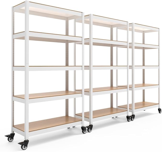 HOMEDANT House White 5-Tier Metal Rolling Cart Shelf Rack Casters Heavy Duty by TheBestOrganizingSolution