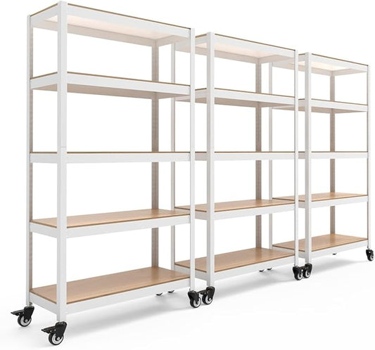 HOMEDANT House White 5-Tier Metal Rolling Cart Shelf Rack Casters Heavy Duty by TheBestOrganizingSolution