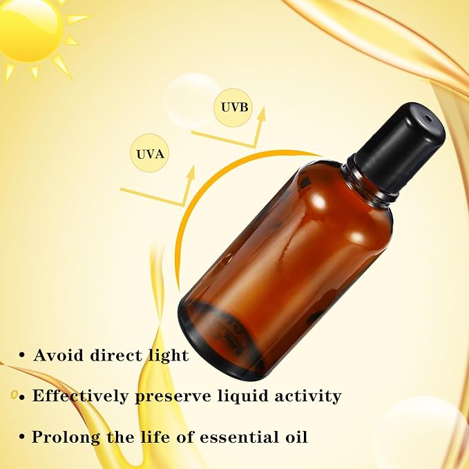 100ML Roller Bottles for Essential Oil, 3 Pack Empty Amber Glass Roller Bottle - Image 6