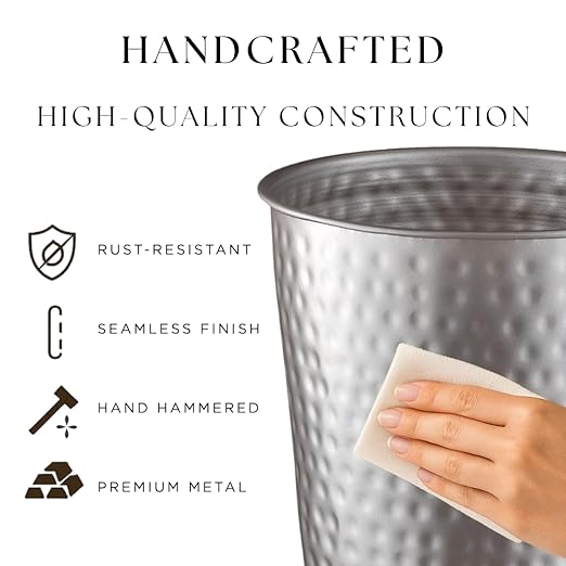 Monarch Abode Pewter Hand Hammered Metal Wastebasket - Image 3
