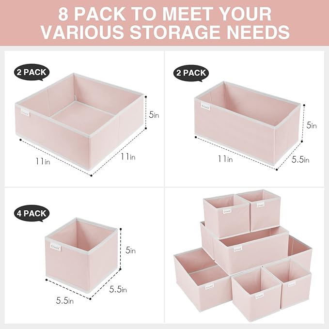 8 Pack Underwear Drawer Organizer, Drawer Organizer Clothes, Foldable Cloth - Image 3