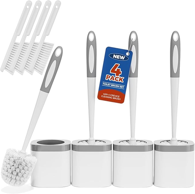 Toilet Brush, 4 Pack Toilet Brush and Holder Set Bathroom Accessories, Toilet by Holaloha