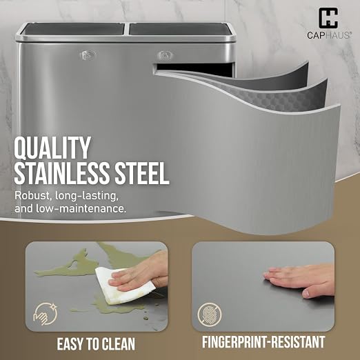 CAPHAUS Dual Trash Can with Double Lid, Trash and Recycle Bins Combo, - Image 5