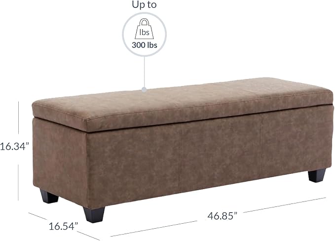 BELLEZE Storage Faux Leather Ottoman, 47 Inch Bench Bedroom Bench - Image 3