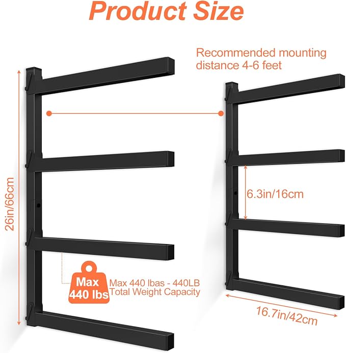 NANANARDOSO Wall Mount Wood Organizer and Lumber Storage, Heavy Duty Metal Shelf - Image 3