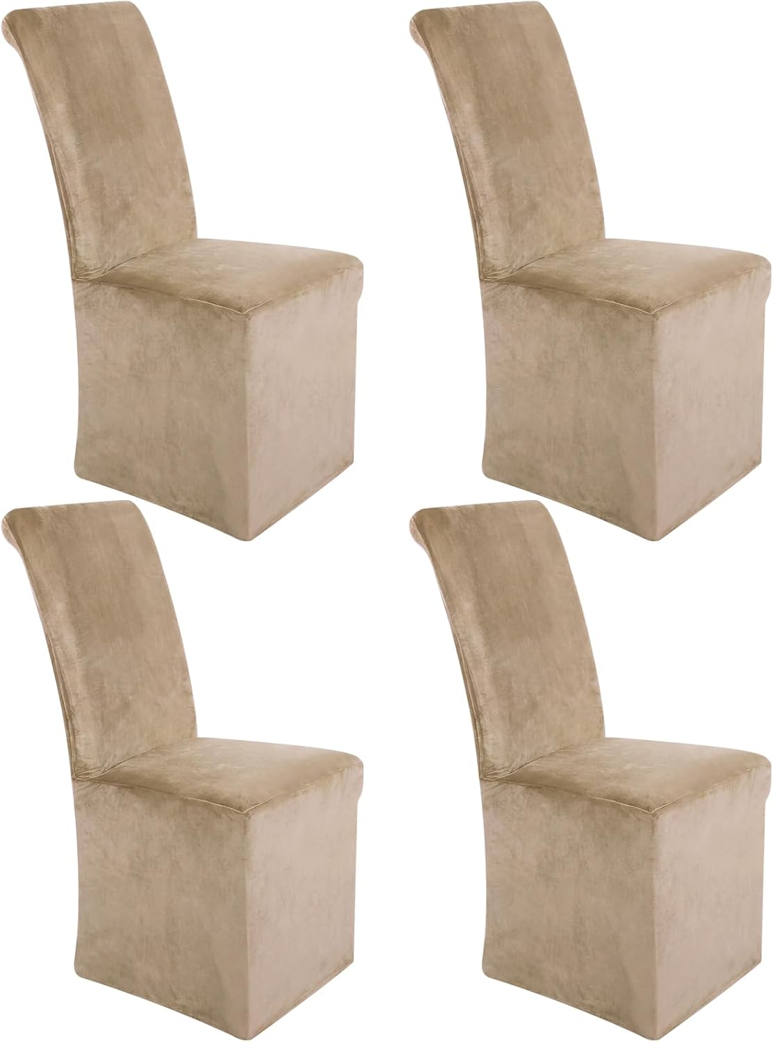 Moukeren Set of 4 Velvet Stretch Chair Covers Stretch Slipcovers Fur Chairs Cover Soft Removable Long Solid Slipcover for Wedding Dining Room (Grayish Brown)