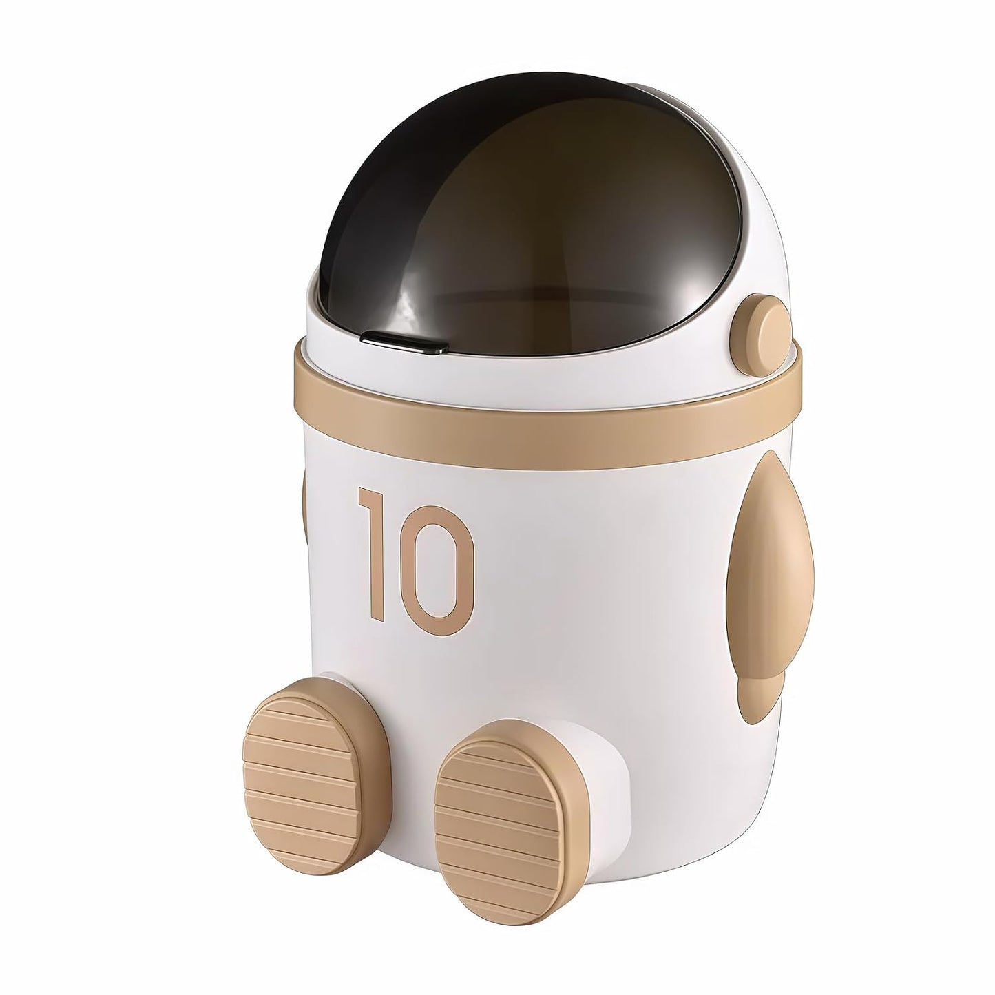 Sylfaen Astronaut Trash Can Wastebasket, 12 Liter / 3.2 Gallon Bathroom Garbage Can with Lid, Garbage Can for Kids, Cute Trash Can for Bedroom, Kids Room, Bathroom, Living Room (Khaki)