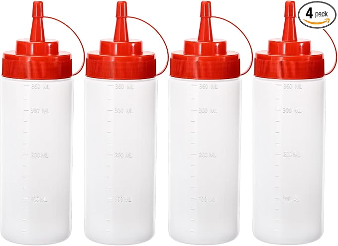 Condiment Squeeze Bottles Ketchup Dispenser, 4 Pack 12oz Squeeze Bottles by Katfort
