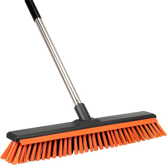 18" Push Broom Outdoor with Rubber Squeegee, Heavy Duty Broom Brush with Handle by Unknown