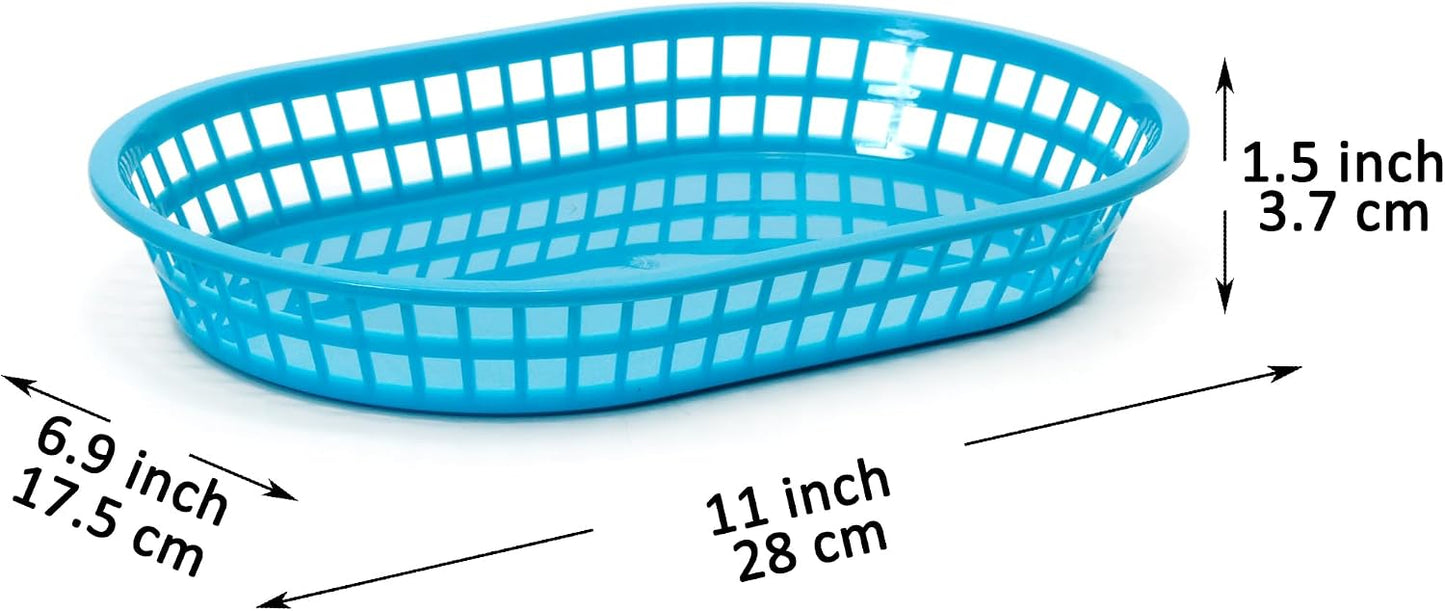 Youngever 10 Pack 11 Inch Large Plastic Fast Food Snack Baskets, Reusable for Popcorn, Chips, Snacks - 5 Assorted Colors (Rectangular Shape)