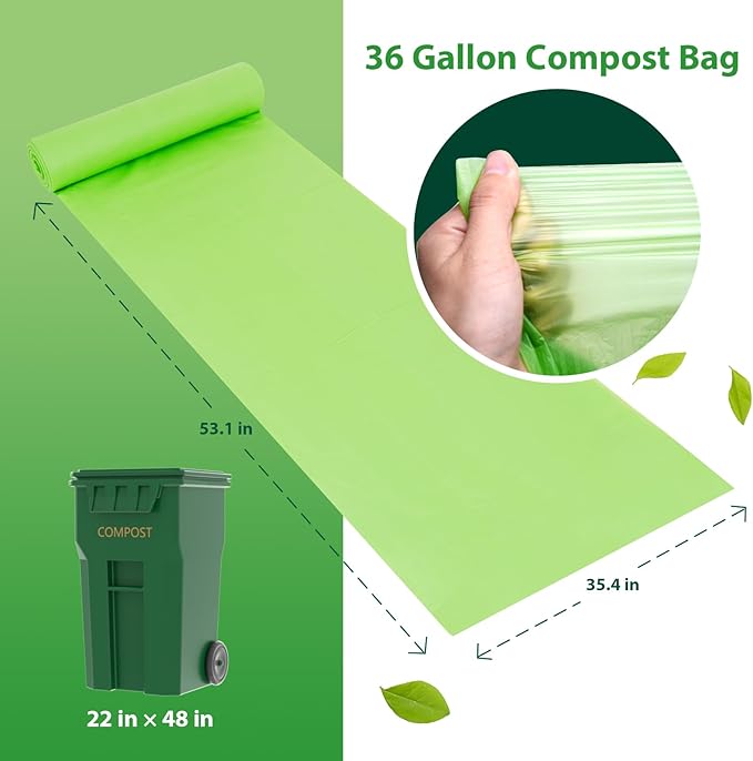 GreFusion Compostable 36 gallon Trash Bags, Extra Thick 1.28 Mills, Compost 36 - Image 2