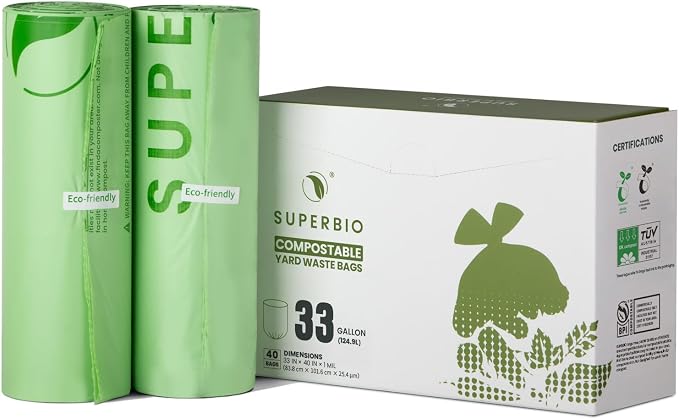SUPERBIO 33 Gallon Compostable Yard Waste Bags, Lawn & Leaf Bags, ASTM D6400 by SUPERBIOCOMPOSTABLEBAGS