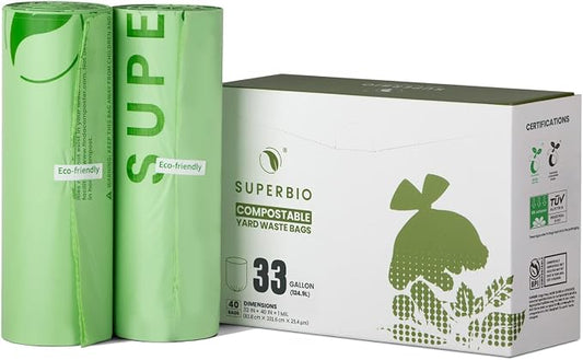 SUPERBIO 33 Gallon Compostable Yard Waste Bags, Lawn & Leaf Bags, ASTM D6400 by SUPERBIOCOMPOSTABLEBAGS