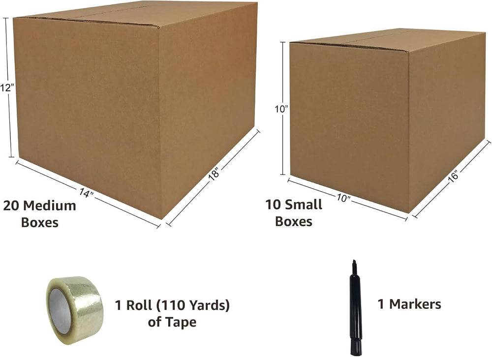 Moving Boxes 2 Room Economy Moving Kit 30 Boxes, Bubble Roll, & Packing Tape