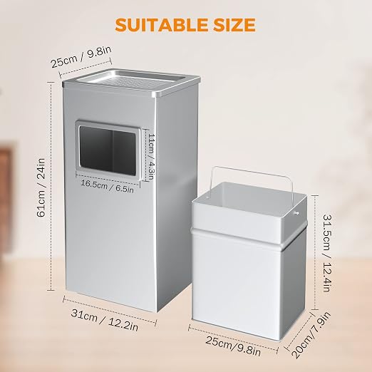 BEAMNOVA Trash Can Indoor Outdoor Metal Stainless Steel Commercial Garbage Can - Image 5