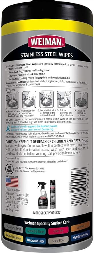 Weiman Heavy Duty Cooktop Polish & Stainless Steel Wipes - Image 2