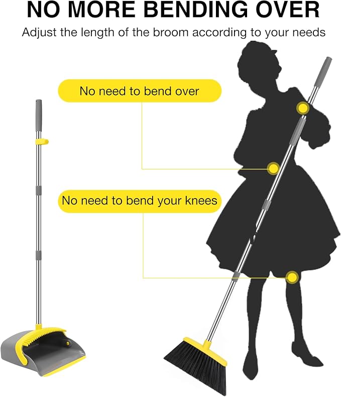 NACENA Broom and Dustpan Set, 52-in Long Adjustable Handle Broom Dustpan Combo - Image 3