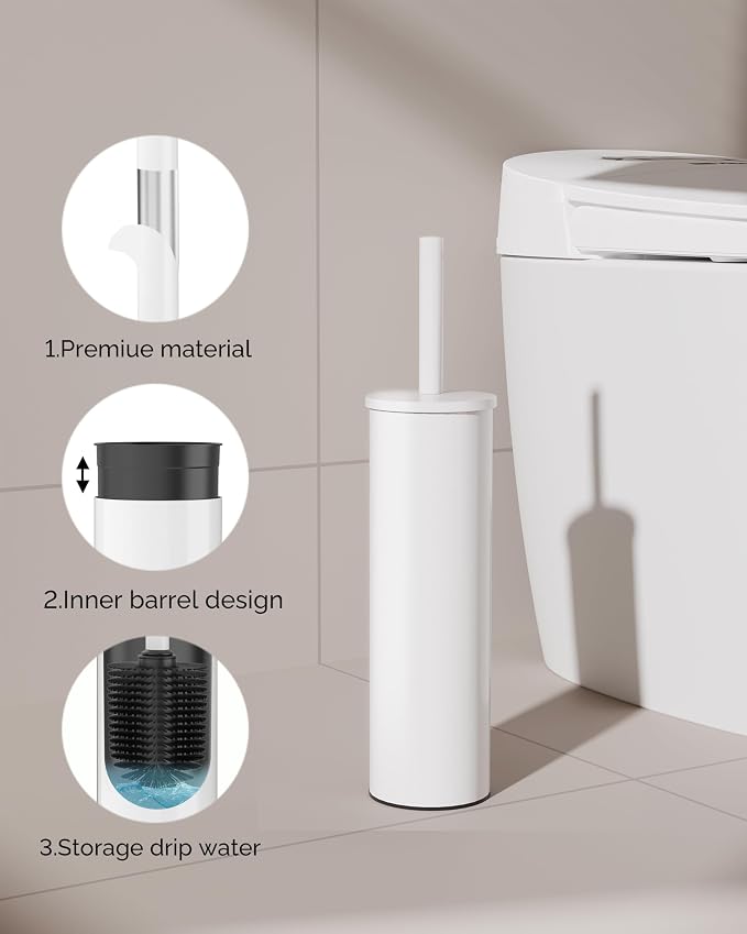 Toilet Brush and Holder Set, Stainless Steel Toilet Bowl Brush - Image 3