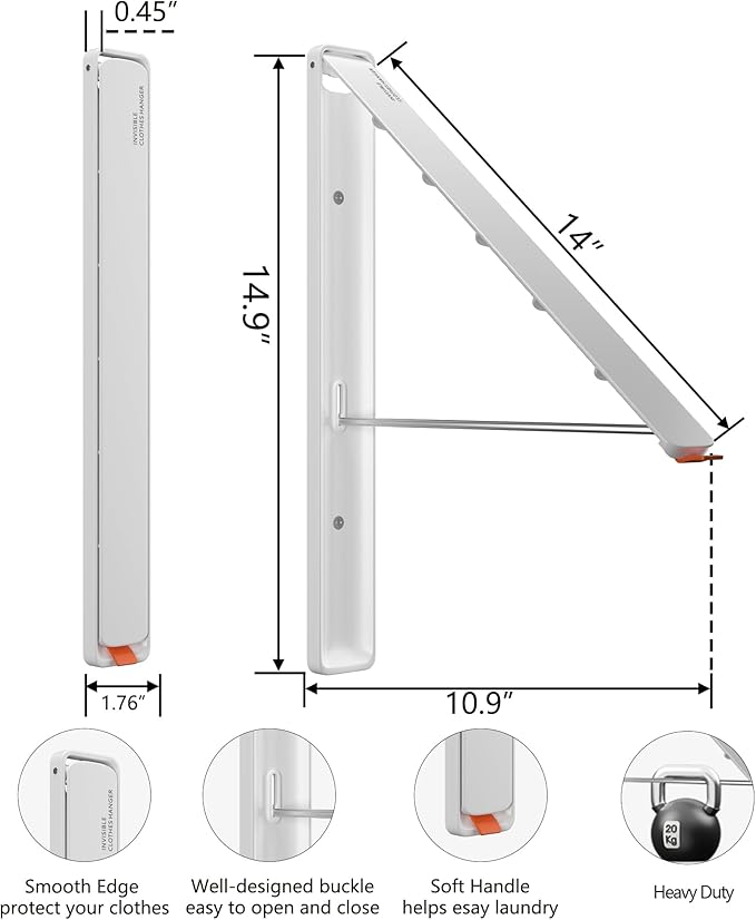 Dr.DJ Clothes Drying Rack Wall Mounted, Retractable & Foldable Clothes Hanger - Image 9