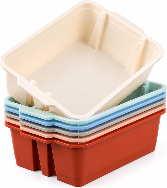 gisgfim 6 Pack Classroom Stacking Bins Stackable Plastic Book Bin Durable Storage Book Bins Plastic Stackable Organizer Spacious Books Bin for Classroom Home Storage, Office Supplies(Morandi)
