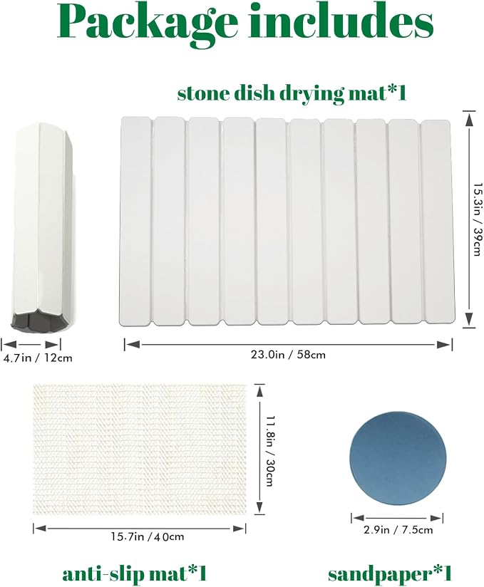 Dish Drying Mat, Diatomaceous Earth Absorbent Quick-Dry, Collapsible Stone - Image 6