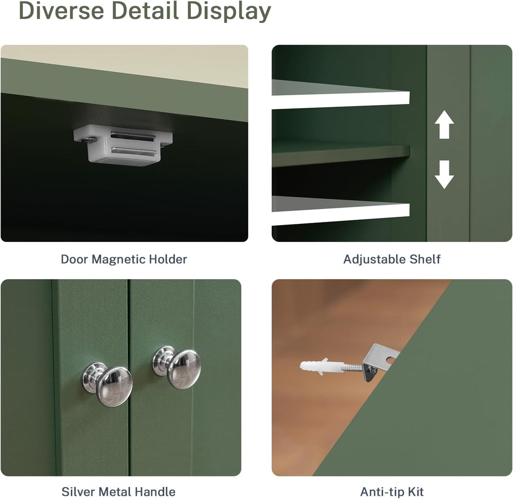 57.8"H Tall Bathroom Storage Cabinet with 4 Doors & 2 Adjustable She...