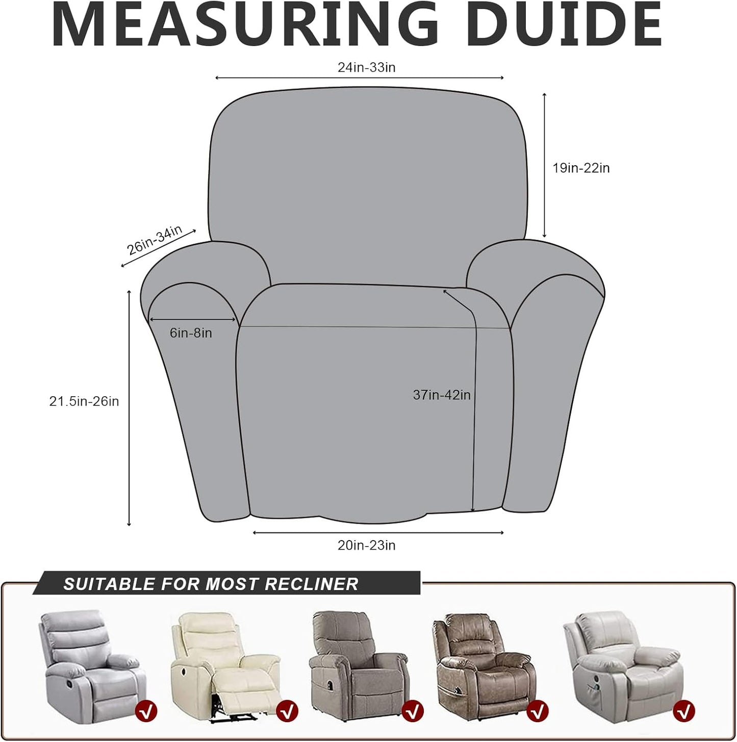 ANARACHON Leather Like Recliner Chair Covers Heavy Duty, 4 Pieces Recliner Cover for Recliner Chair, Leather Cover for Recliner slipcovers Washable for Pets (Dark Brown)