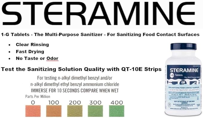 Pack of 4 Steramine Sanitizing Tablets w/ 30x QT-10 Test Strips by FryOilSaver - Image 6