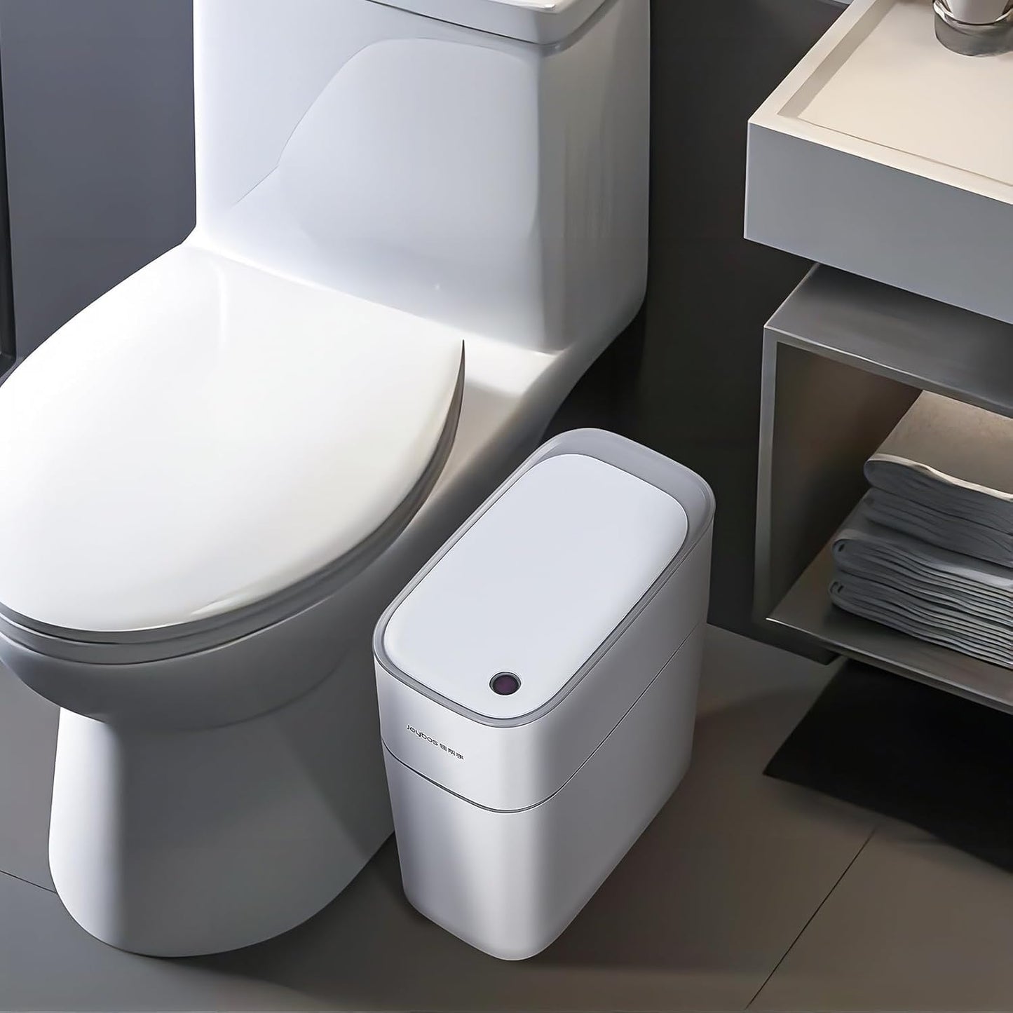 MOPUP Trash Can with Lid Automatic Garbage Can, 3.5 Gallon Slim Small White Plastic Smart Trash Bin, Narrow Motion Sensor for Bedroom, Bathroom, Toilet Office