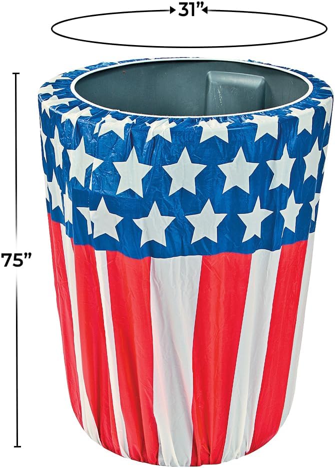 Fun Express Stars & Stripes Plastic Trash Can Cover, 1 Cover | Great for Cookouts, 4th of July Decoration, Memorial Day Events, Veteran's Day Events