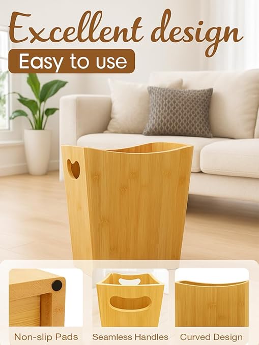 Wood Trash Can - Bedroom Trash Can Decorative - Bamboo Small Wastebaskets - Image 3