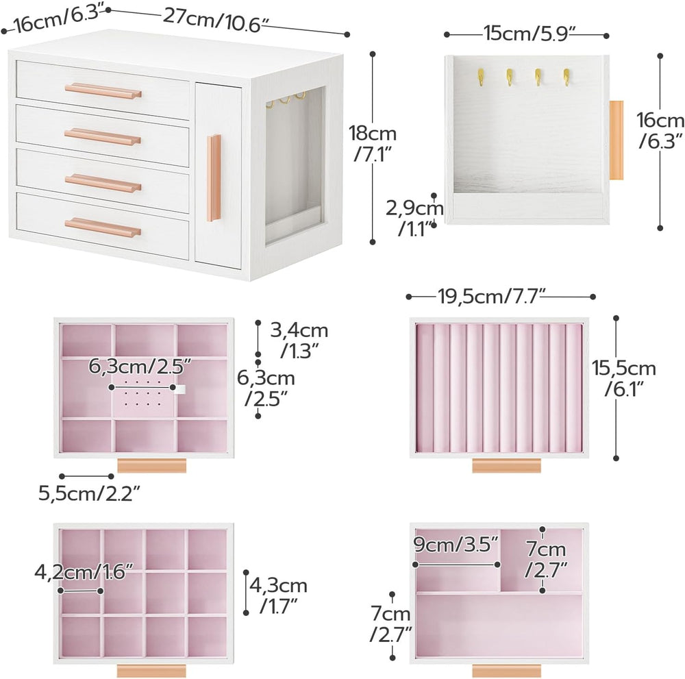 HOOBRO Jewelry Box for Women, Wooden Jewelry Organizer, Transparent Window