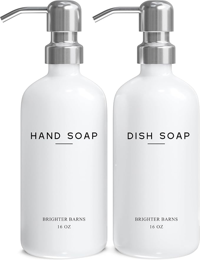 White Glass Hand and Dish Soap Dispenser Set by Brighter Barns by BrighterBarns