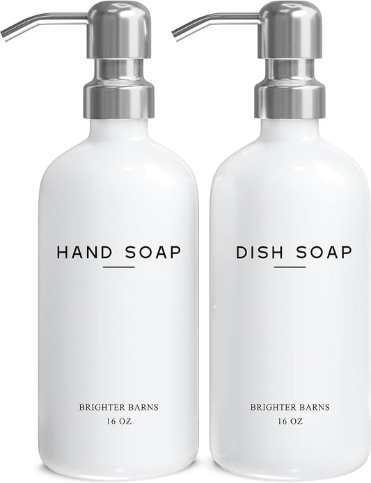 White Glass Hand and Dish Soap Dispenser Set by Brighter Barns by BrighterBarns