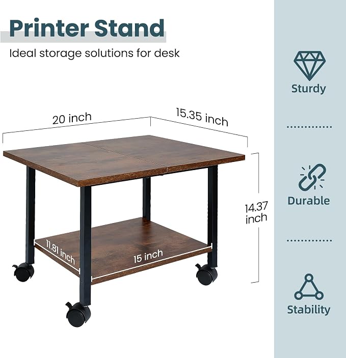 Printer Stand with Storage Under Desk Shelf, Desktop Printer Stand Organizer - Image 2