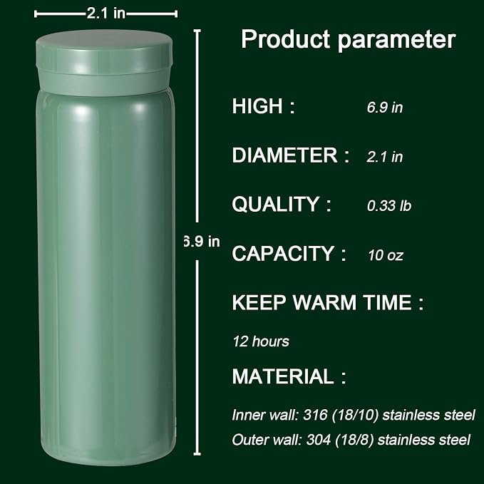 10oz Mini Water Bottle Stainless Steel Thermos Small Flask - Image 2
